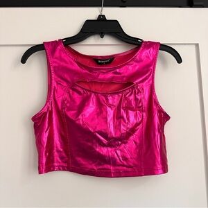 Pink Metallic Crop Top - Size Small